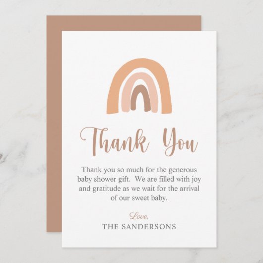 Minimalistisch Boho Rainbow Terracotta Kinderdusch Dankeskarte (Vorne/Hinten)