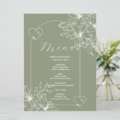 Minimalistisch Boho Sage Green Hochzeit Menükarte (Stehend Vorderseite)