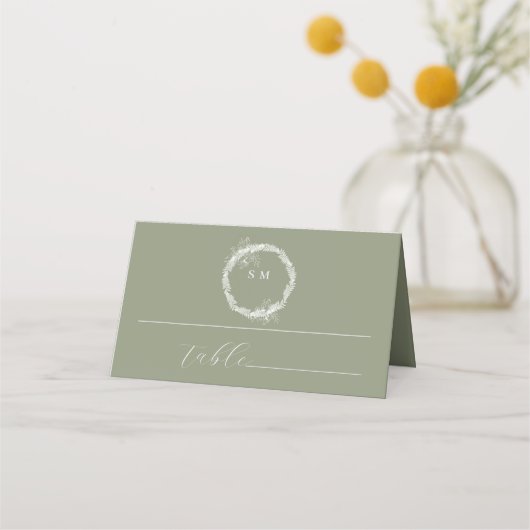 Minimalistisch Boho Sage Green Hochzeit Platzkarte (Vorderseite)