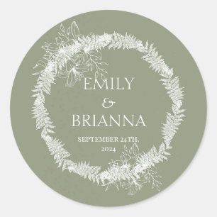 Minimalistisch Boho Sage Green Hochzeit Runder Aufkleber