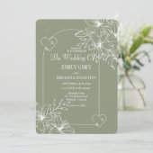Minimalistisch Boho Sage Green Wedding Einladung (Stehend Vorderseite)