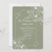 Minimalistisch Boho Sage Green Wedding Einladung (Vorderseite)