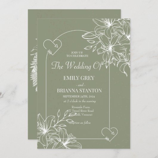 Minimalistisch Boho Sage Green Wedding Einladung (Vorne/Hinten)