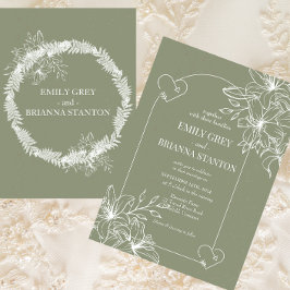 Minimalistisch Boho Sage Green Wedding Einladung