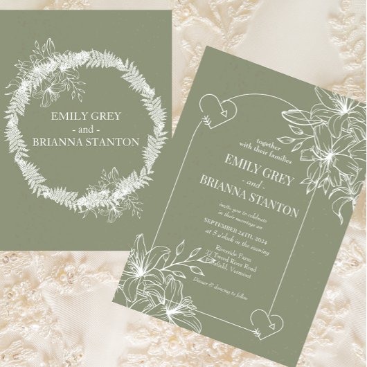 Minimalistisch Boho Sage Green Wedding Einladung