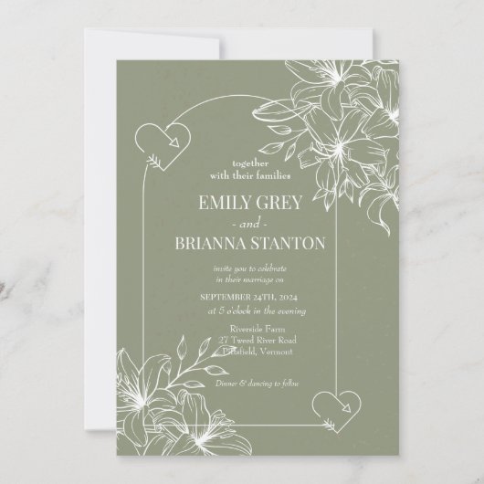Minimalistisch Boho Sage Green Wedding Einladung (Vorderseite)