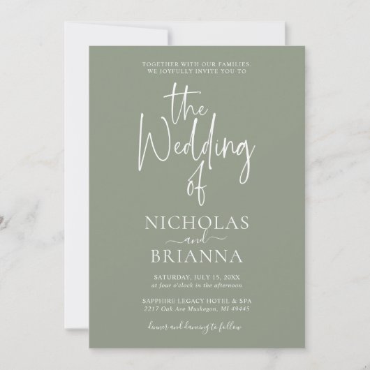 Minimalistisch Boho Sage Green Wedding Modern Einladung (Vorderseite)