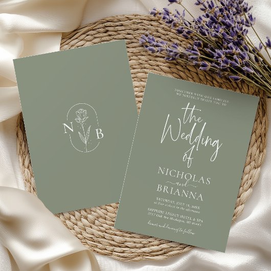 Minimalistisch Boho Sage Green Wedding Modern Einladung