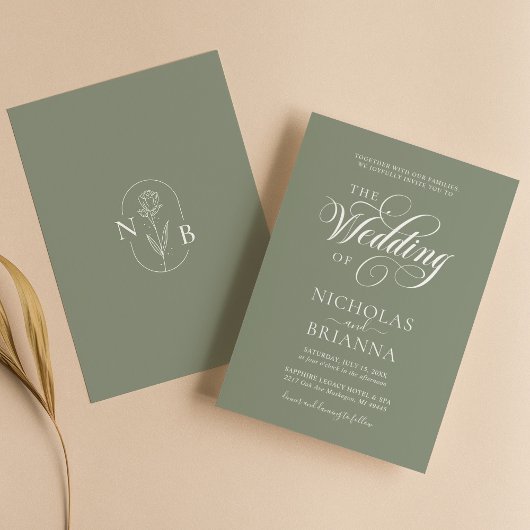 Minimalistisch Boho Sage Green Wedding Modern Einladung