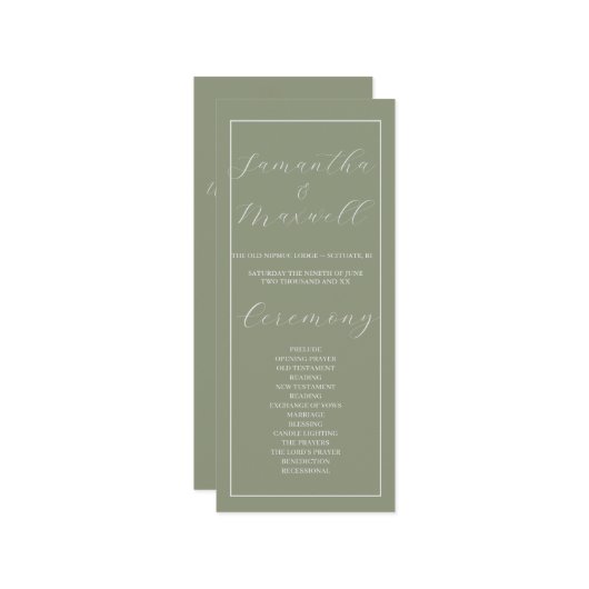 Minimalistisch Boho Sage Green Wedding Program (Vorderseite/Rückseite Beispiel)