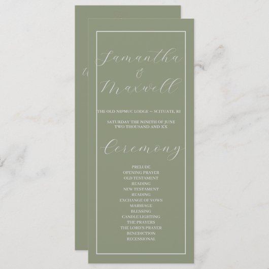 Minimalistisch Boho Sage Green Wedding Program (Vorne/Hinten)