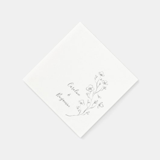 Minimalistisch Boho Schwarz-weiß Botanische Hochze Serviette (Ecke)