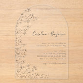 Minimalistisch Boho Schwarz-weiße Blumenhochzeit Acryleinladungen (Vorderseite)