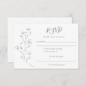 Minimalistisch Boho Schwarz-weiße Blumenhochzeit RSVP Karte (Vorne/Hinten)