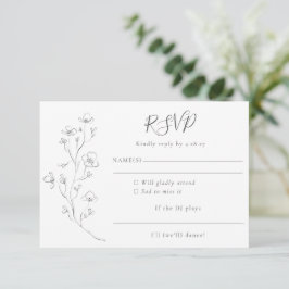 Minimalistisch Boho Schwarz-weiße Blumenhochzeit RSVP Karte