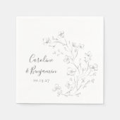 Minimalistisch Boho Schwarz-weiße Blumenhochzeit Serviette (Vorderseite)