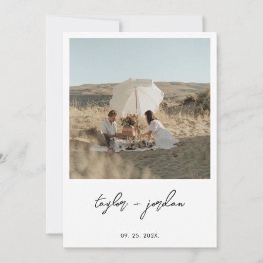 Minimalistisch Boho Script Foto Wedding Dankeskarte (Vorderseite)