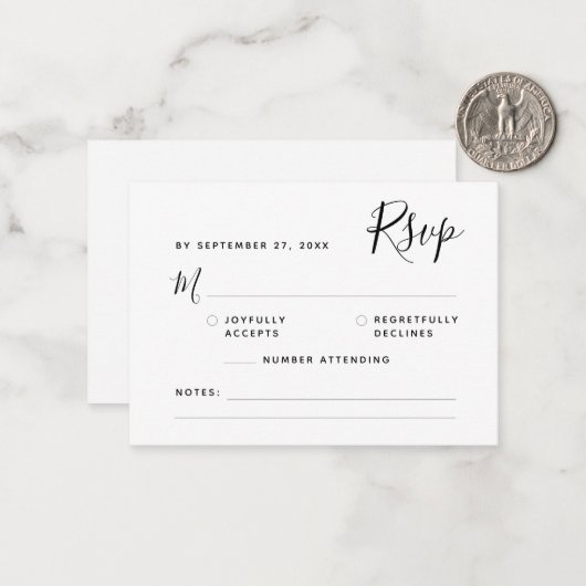Minimalistisch Boho Script UAWG Budget Wedding Mitteilungskarte (Vorderseite/Rückseite Beispiel)