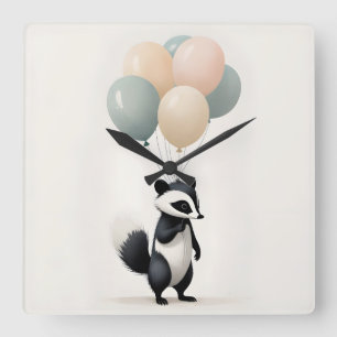 Minimalistisch Boho Skunk Balloons Kinderzimmer Ki Quadratische Wanduhr