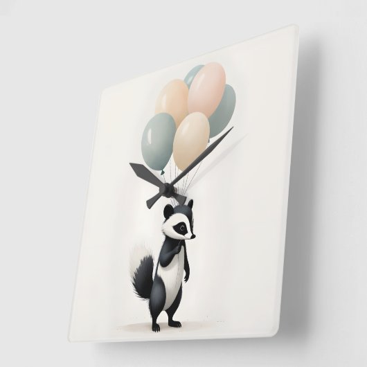 Minimalistisch Boho Skunk Balloons Kinderzimmer Ki Quadratische Wanduhr (Winkel)