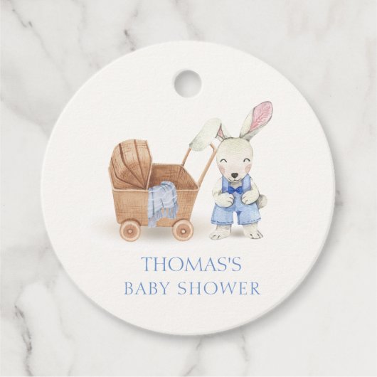 Minimalistisch Boho Stroller Rabbit Boy Babydusche Geschenkanhänger (Vorderseite)