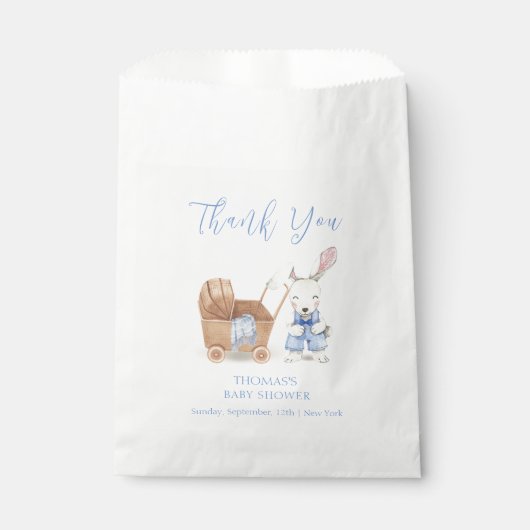 Minimalistisch Boho Stroller Rabbit Boy Babydusche Geschenktütchen (Vorderseite)