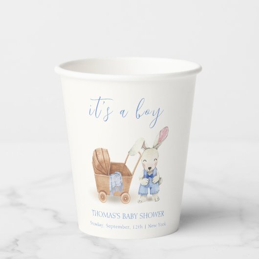 Minimalistisch Boho Stroller Rabbit Boy Babydusche Pappbecher (Vorderseite)