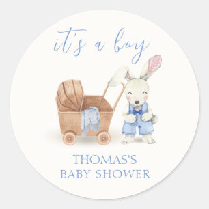 Minimalistisch Boho Stroller Rabbit Boy Babydusche Runder Aufkleber