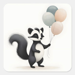 Minimalistisch Boho Style Skunk mit Balloons Quadratischer Aufkleber