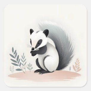 Minimalistisch Boho Sweet Skunk im Wald Quadratischer Aufkleber