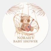 Minimalistisch Boho Teddy Bear Babydusche Runder Aufkleber (Vorderseite)