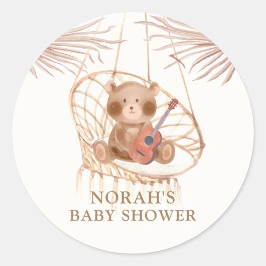Minimalistisch Boho Teddy Bear Babydusche Runder Aufkleber (Vorderseite)