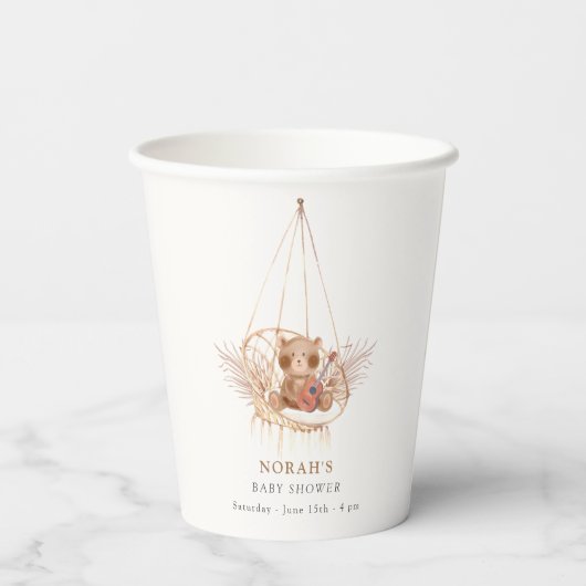 Minimalistisch Boho Teddy Bear Pampas Babydusche Pappbecher (Rückseite)