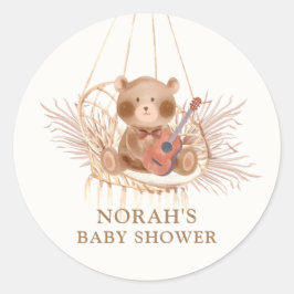 Minimalistisch Boho Teddy Bear Pampas Babydusche Runder Aufkleber