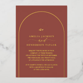 Minimalistisch Boho Terracotta Arch Wedding Folieneinladung