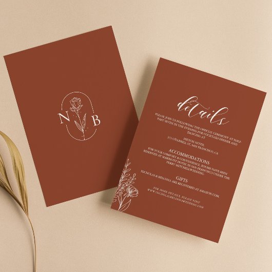 Minimalistisch Boho Terracotta Burnt Orange Weddin Begleitkarte