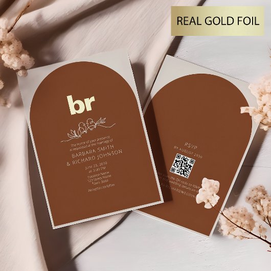 Minimalistisch Boho Terracotta Burnt Orange Weddin Folieneinladung