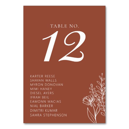 Minimalistisch Boho Terracotta Burnt Orange Weddin Tischnummer (Rückseite)
