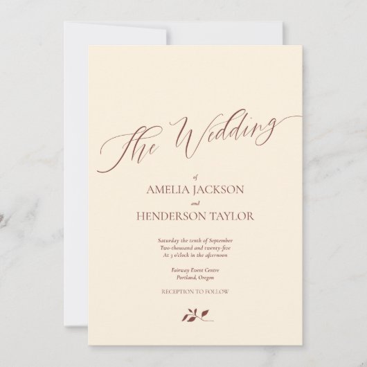 Minimalistisch Boho Terracotta Cream Script Weddin Einladung (Vorderseite)