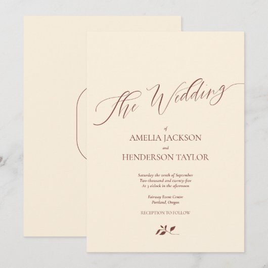 Minimalistisch Boho Terracotta Cream Script Weddin Einladung (Vorne/Hinten)