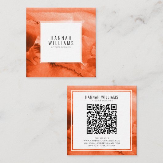 Minimalistisch Boho Terracotta Einzigartiger Qr Co Quadratische Visitenkarte (Vorne/Hinten)