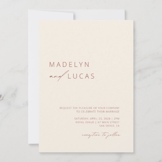 Minimalistisch Boho Terracotta QR Code Wedding Einladung (Vorderseite)