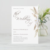 Minimalistisch Boho Wasserfarbe Pampas Grass Weddi Einladung (Stehend Vorderseite)