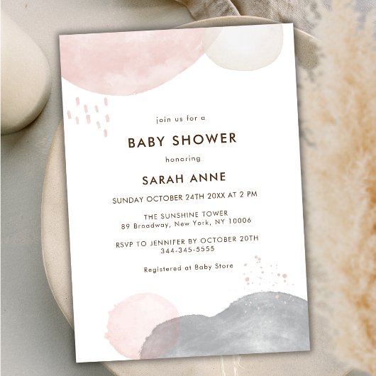 Minimalistisch Boho Watercolor Abstrakt Babydusche Einladung