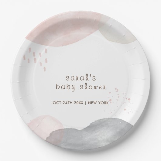 Minimalistisch Boho Watercolor Abstrakt Babydusche Pappteller (Vorderseite)