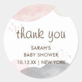 Minimalistisch Boho Watercolor Abstrakt Babydusche Runder Aufkleber