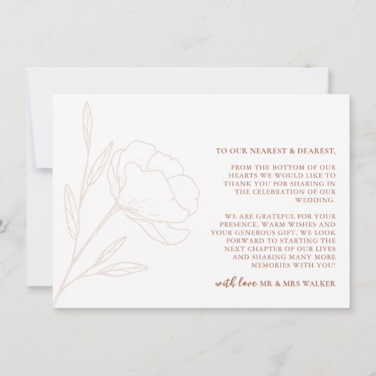 Minimalistisch Boho Wedding Vielen Dank Card Flat Dankeskarte (Rückseite)