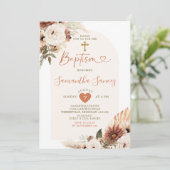 Minimalistisch Boho White Floral Christening Taufe Einladung (Stehend Vorderseite)