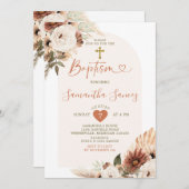 Minimalistisch Boho White Floral Christening Taufe Einladung (Vorne/Hinten)