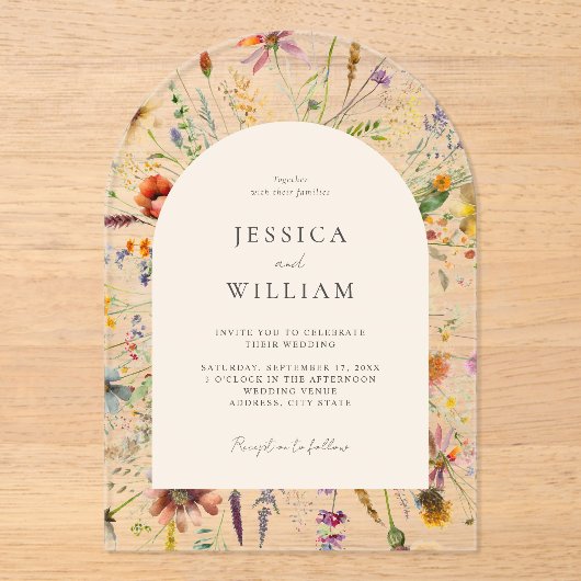 Minimalistisch Boho Wildblume Floral Wedding Acryleinladungen (Vorderseite)